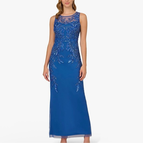 Papell Studio by Adrianna Papell Blue Beaded Gown 6 - Picture 1 of 9